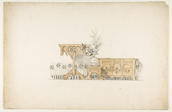 Anonymous, French, 19th century, Design for a Buffet, Plant Stand, and Table