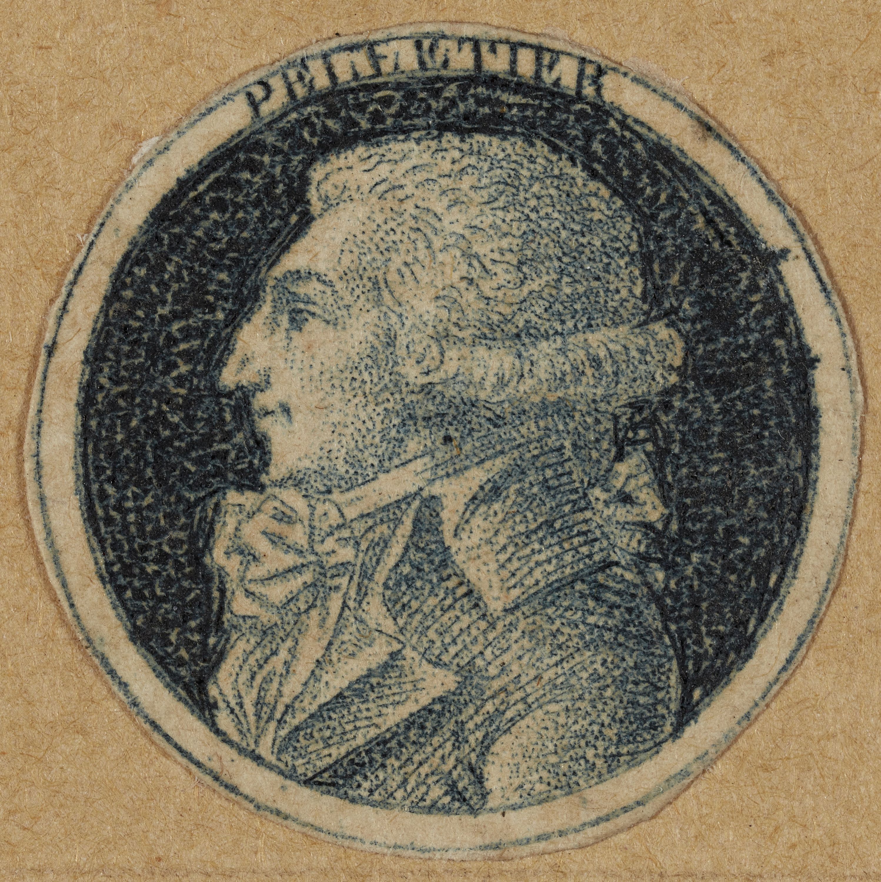 Anonyme, Portrait du héro martyr Michel le Peletier d'une série de 12 médaillons portraits destinés à orner des boutons d'habit, 1793-1794 (An II). Révolution française.