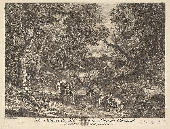 Anonymous, French, 18th century, Carts on a Path through the Woods after a painting in the collection of the Duc de Choiseul