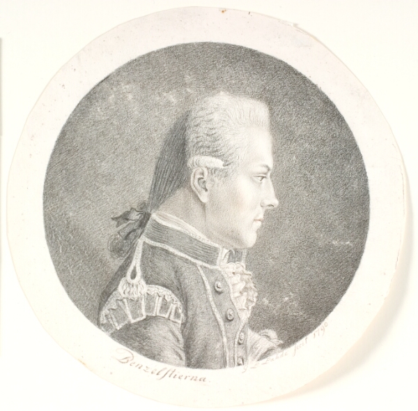 Gerhard Ludvig Lahde, Portræt af Lars Benzelstjerne, svensk søofficer (1759-1808). Brystbillede. Profil til højre