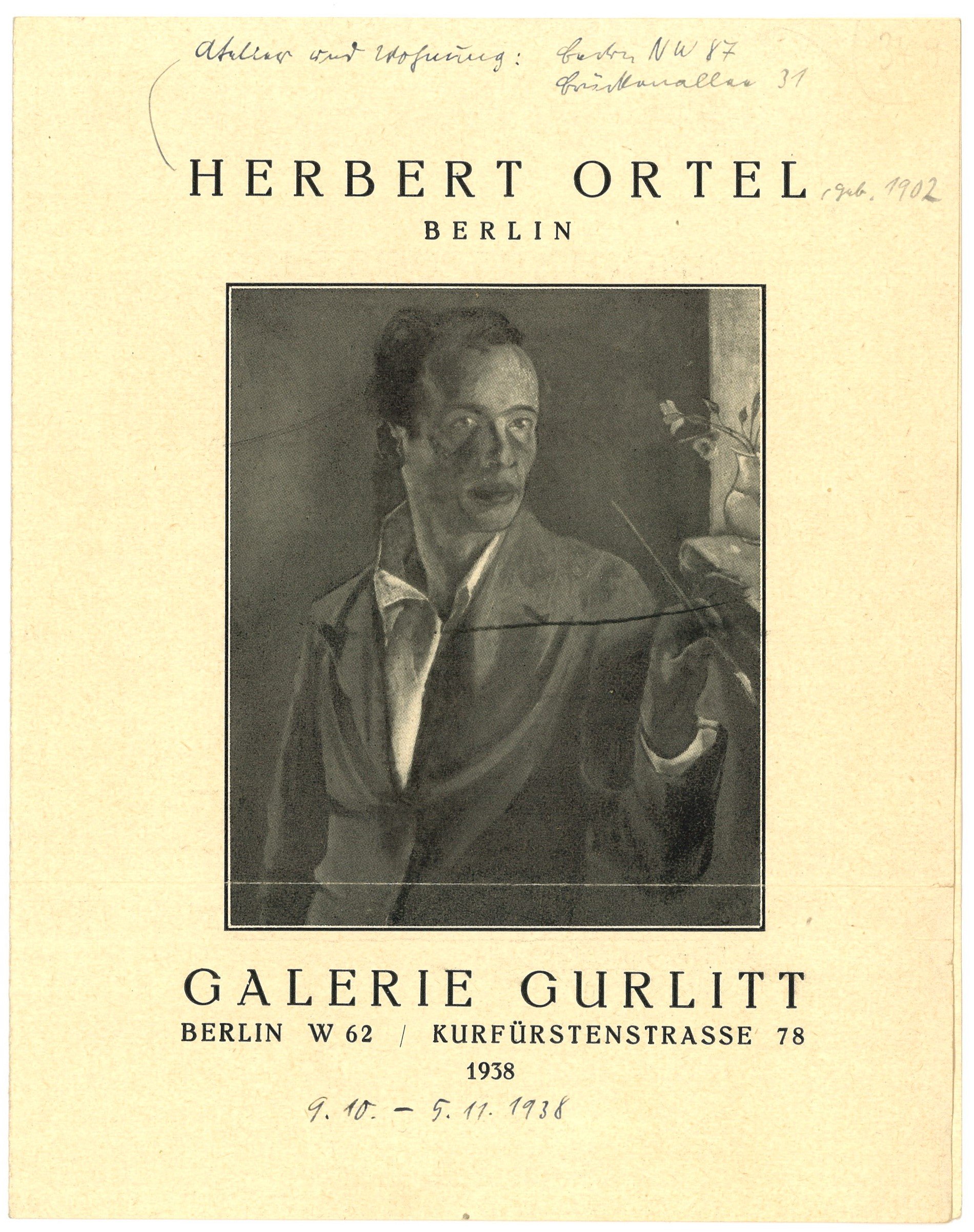 Galerie Wolfgang Gurlitt, Faltblatt der Galerie Gurlitt in Berlin zur Ausstellung Herbert Ortel 1938
