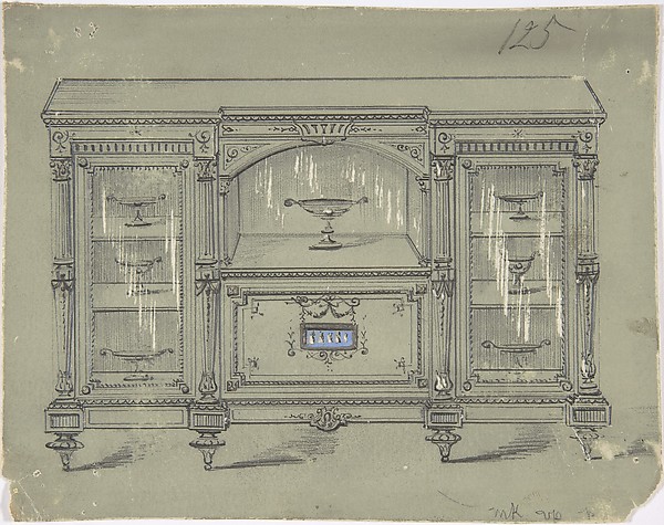 Anonymous, British, 19th century, Design for a Cabinet with Three Glass Doors and a Porcelain Plaque