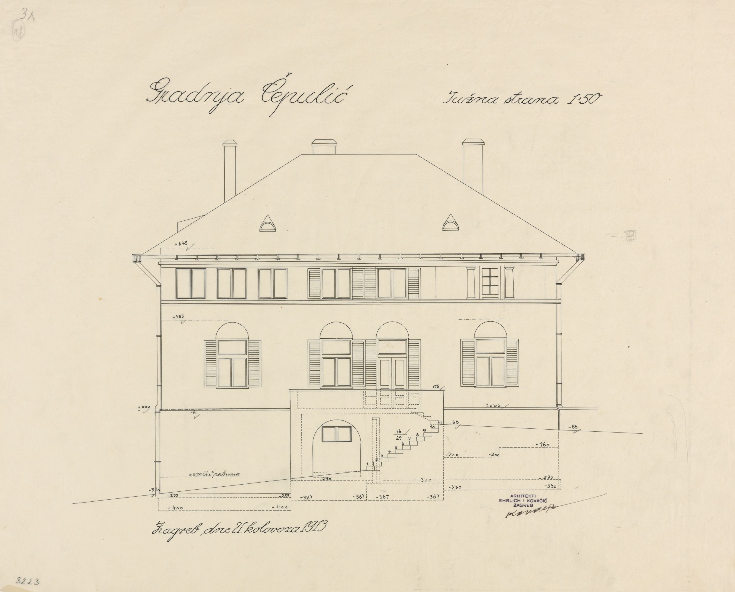Viktor Kovačić, Vila Čepulić, južno pročelje