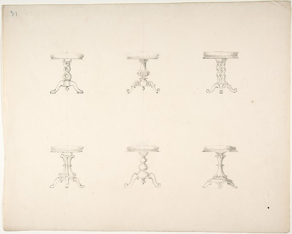 Anonymous, British, 19th century, Design for Six Tripod Tables