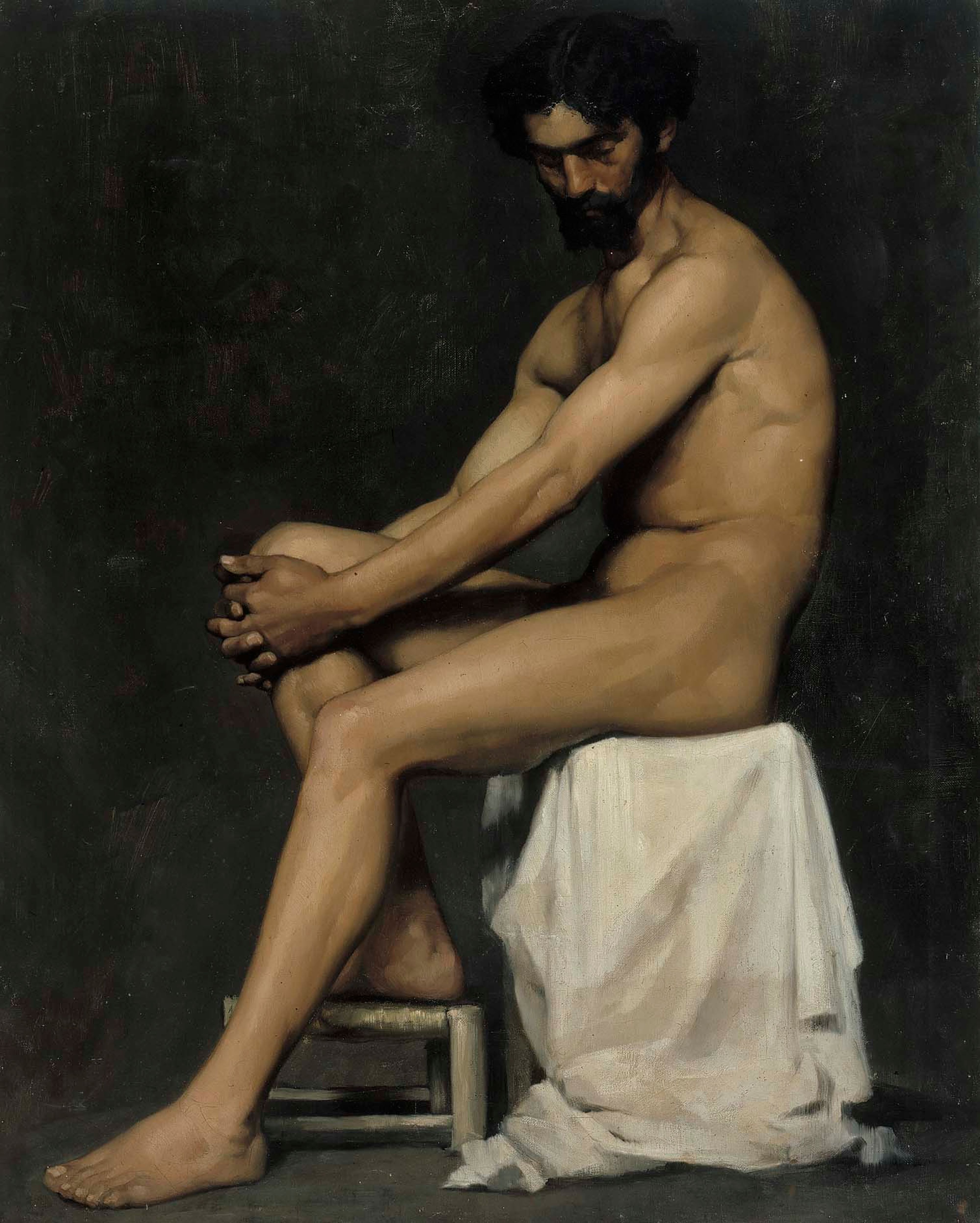 Albert Edelfelt, Seated Man, academy study