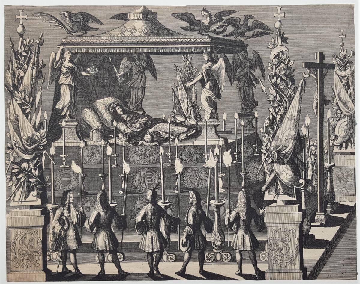 unbestimmt, Der Leichnam des Römisch-Deutschen Kaisers Leopold I. auf dem Paradebett 1705