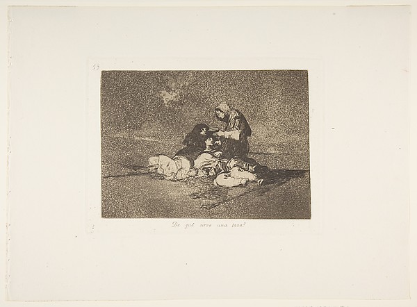 Goya (Francisco de Goya y Lucientes), Plate 59  from "The Disasters of War" (Los Desastres de la Guerra): 'What is the use of a cup?' ( De qué sirve una taza?)