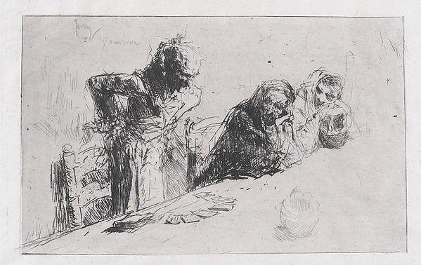 Mariano Fortuny Marsal, Cardplayers: three men, two seated one standing before a spread of cards on a table