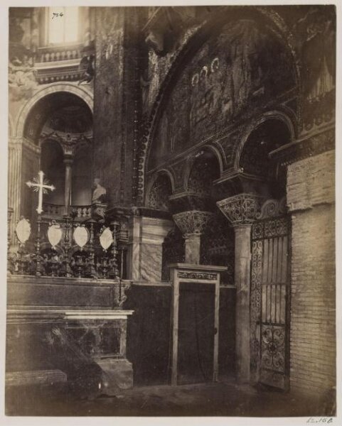 Parker, John Henry, Out of Rome - Church of S. Vitale at Ravenna. Part of the Choir, shewing arches and capitals ornamented with Mosaics, A.D. 550.