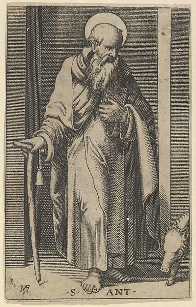 Marcantonio Raimondi, Saint Anthony, a staff in his right hand, from "Piccoli Santi" (Small Saints)