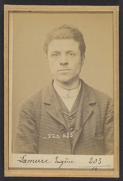 Alphonse Bertillon, Lamure. Eugène, Clément. 20 ans, né le 5/11/73 à Paris Ier. Gérant de magasin. Anarchiste. 2/7/94.