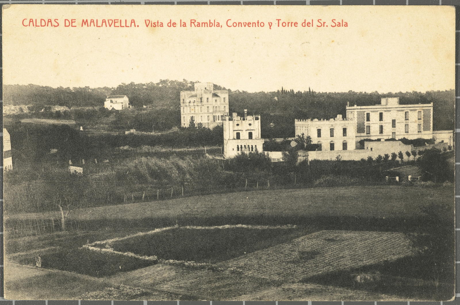 Josep Thomas Bigas, CALDAS DE MALAVELLA. Vista de la Rambla. Convento y Torre del Sr.Sala