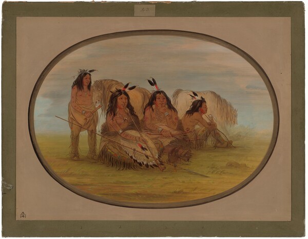 George Catlin, Camanchee Chief with Three Warriors