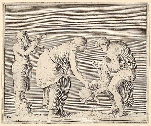Anonymous, Italian, 16th century, A Woman Collecting Blood from a Sheep, from "Ex Antiquis Cameorum et Gemmae Delineata/ Liber Secundus/et ab Enea Vico Parmen Incis"