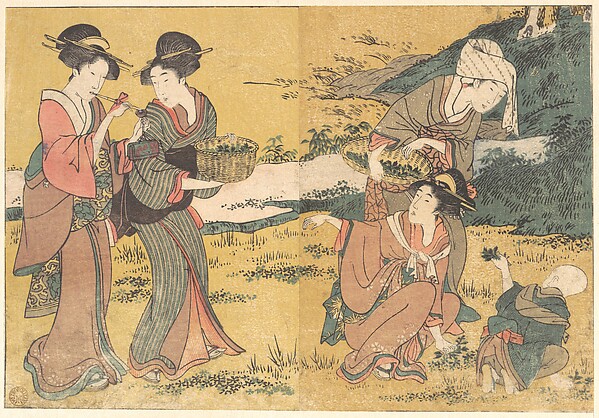 Kitagawa Utamaro, Girls Picking Green Leaves, from the illustrated book Flowers of the Four Seasons