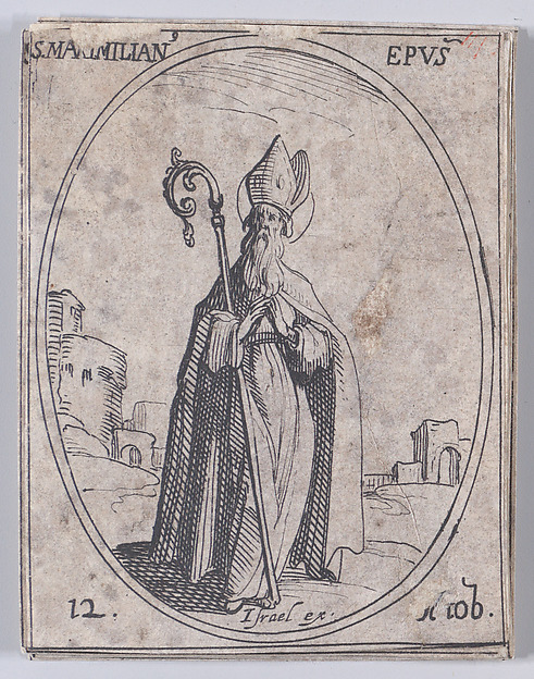 Jacques Callot, S. Maximilien, évêque (St. Maximilian, Bishop), October 12th, from "Les Images De Tous Les Saincts et Saintes de L'Année" (Images of All of the Saints and Religious Events of the Year)