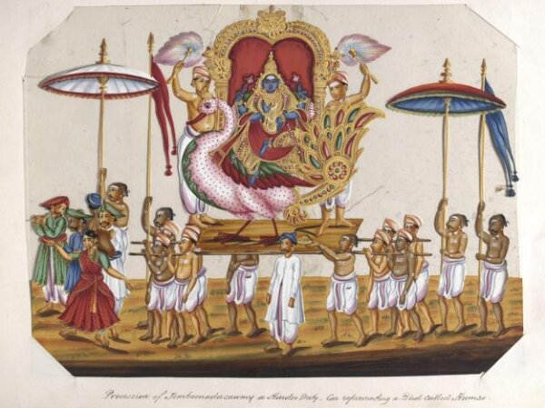 Unknown, One of twenty mica paintings depicting Hindu deities and festival processions with decorated cars.