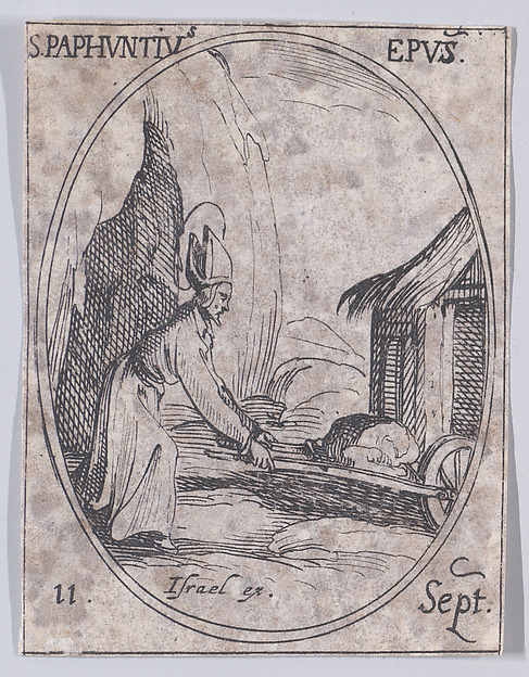 Jacques Callot, S. Paphnuce, évêque (St. Paphnutius, Bishop), September 11th, from "Les Images De Tous Les Saincts et Saintes de L'Année" (Images of All of the Saints and Religious Events of the Year)