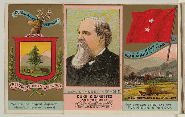 W. Duke, Sons & Co., Governor Ormsbee, Vermont, from "Governors, Arms, Etc." series (N133-2), issued by Duke Sons & Co.