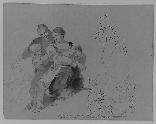 Thomas Sully, Holy Family et al. [?]; Turning Female Figure, Half Length; Woman Seated at Window (from Sketchbook)