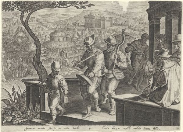 Galle, Philippe, (1537-1612), (printmaker), The hunting parties: Hunting party on its way to a blackbird hunt