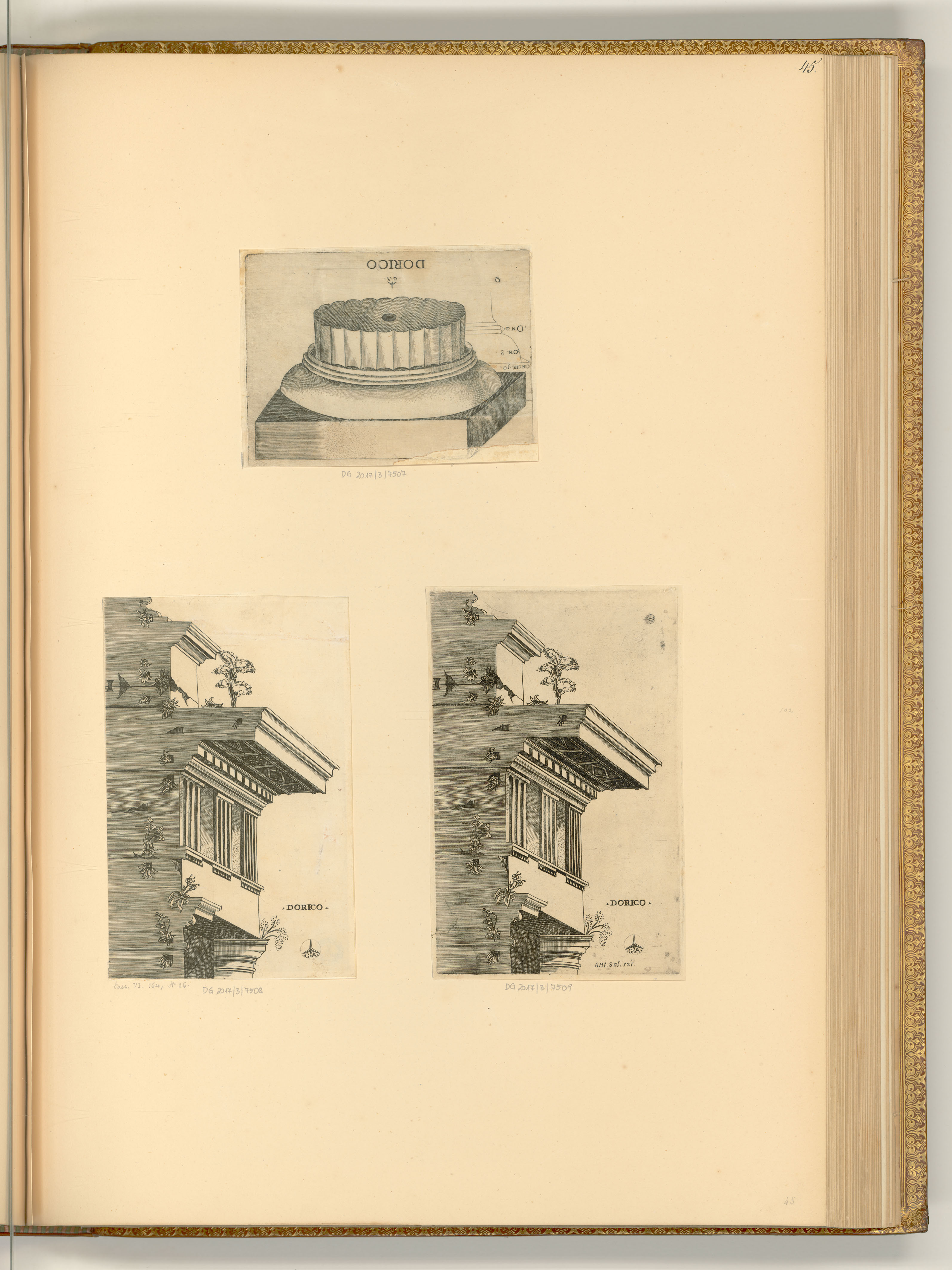 Monogrammist(unbestimmt), Dorische Säulenbasis und Gebälk