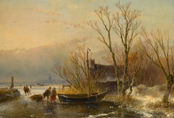 Andreas Schelfhout, Winter Scene on the Ice with Wood Gatherers