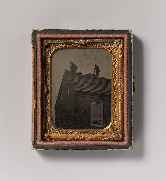 Unknown, [Two Roofers Working Atop a Building]