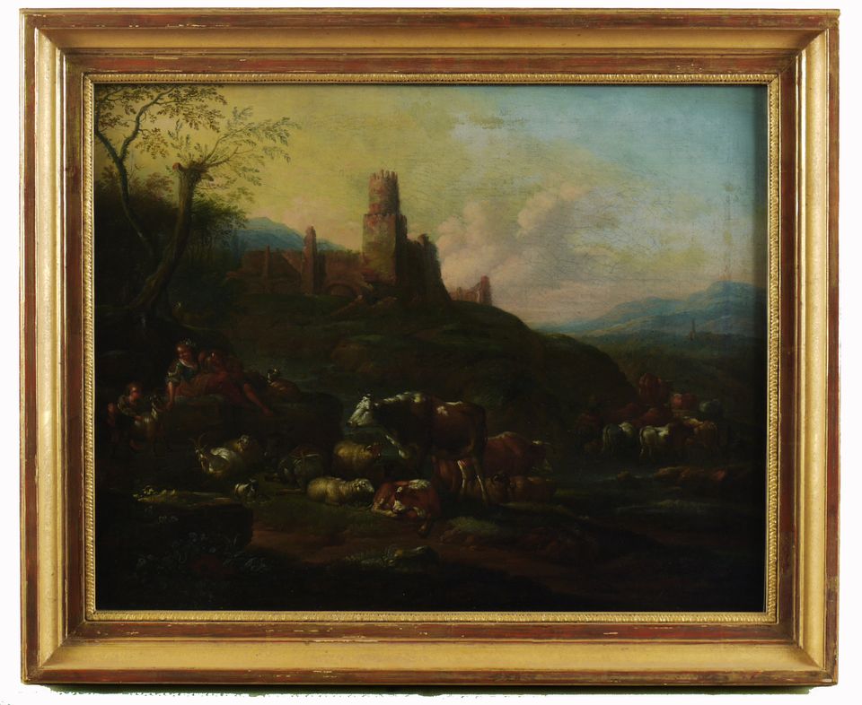 Johann Heinrich Roos, Südliche Landschaft mit Befestigung und Viehherden. Depositum des Landes Rheinland-Pfalz.