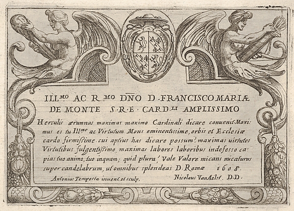 Antonio Tempesta, Title plate with the arms of Cardinal Francesco Maria de Monte, for "The Labors of Hercules"