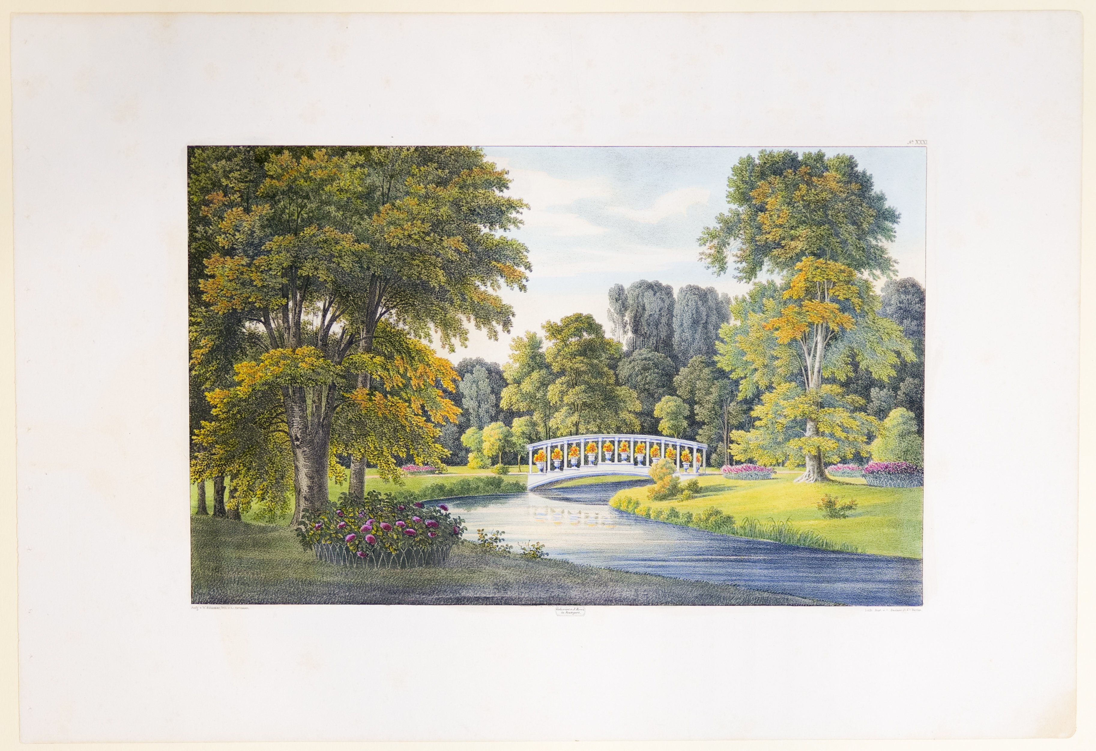 Hans Otto Hermann (Lithograf), Blauer Blumengarten, Tafel XXXI der "Andeutungen über Landschaftsgärtnerei"
