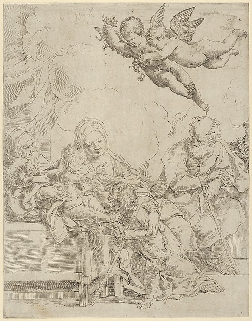 Guido Reni, The Holy Family with young John the Baptist and Saint Elizabeth, two angels above