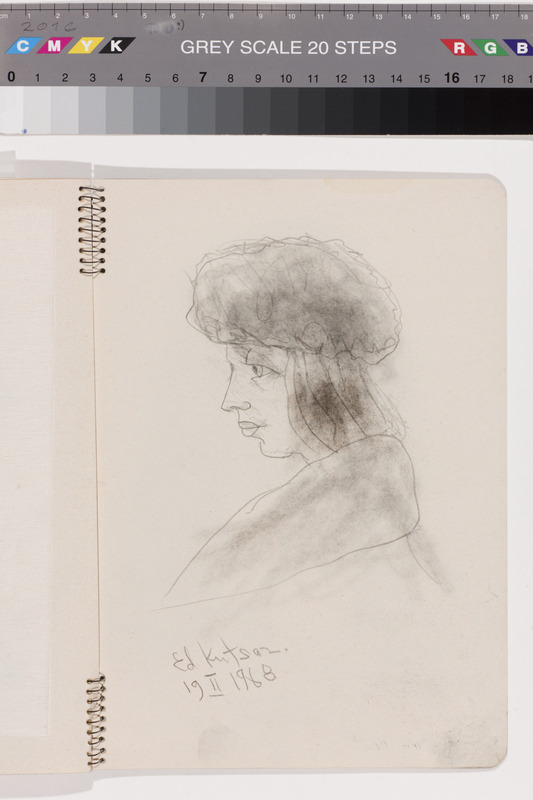 Eduard (autor) Kutsar, Woman with hat in profile. Sheet of spiral block of drawings