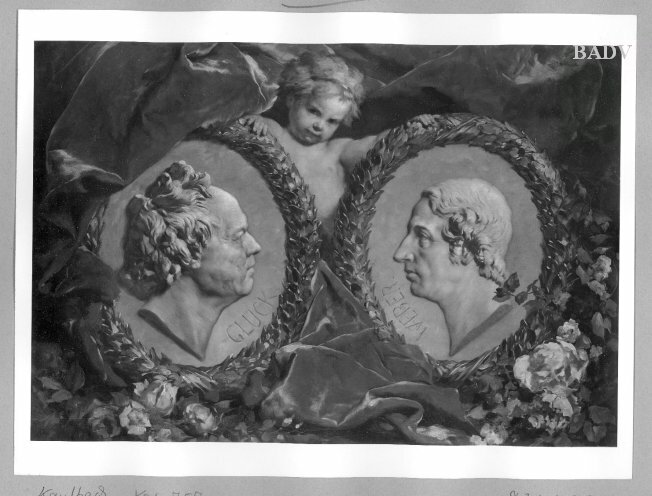 Friedrich August von Kaulbach, two reliefs: the heads of Glück and Weber