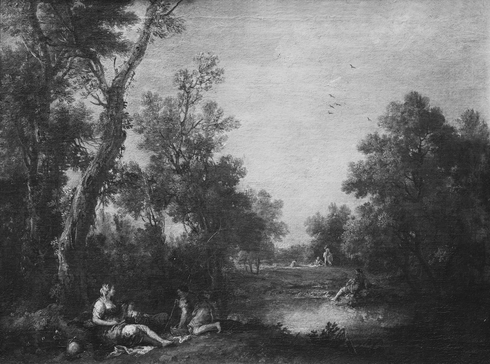 Francesco Zuccarelli, Landscape with Peasant Women Resting by a Pond in a Wood