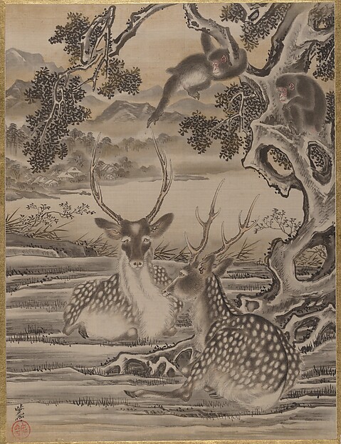 Kawanabe Kyōsai 河鍋暁斎, Deer and Monkeys
