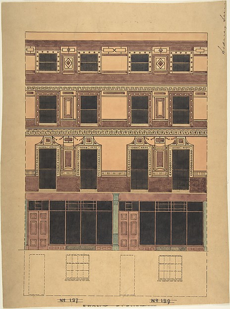 Anonymous, British, 19th century, Vertical Section of a Four-Story House with Greek Wall Ornament