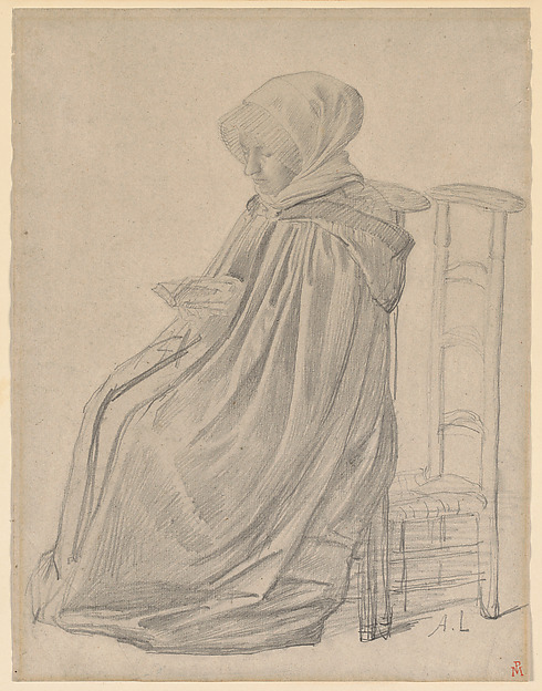 Alphonse Legros, Seated Woman Reading, study for "Le Pélerinage"