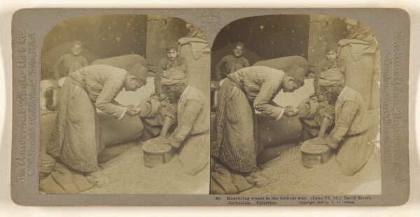 Carleton H. Graves, Measuring wheat in the biblical way. (Luke VI, 38.) David Street, Jerusalem. Palestine.