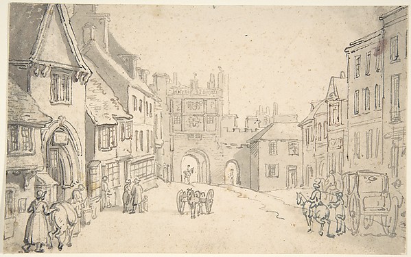 Thomas Rowlandson, City View with Medieval Gate (perhaps York)