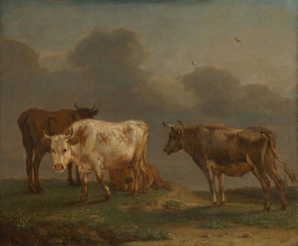 Paulus Potter, Four Young Bulls in a Meadow