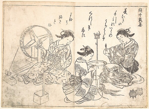 Nishikawa Sukenobu, Three Courtesans Weaving Silk