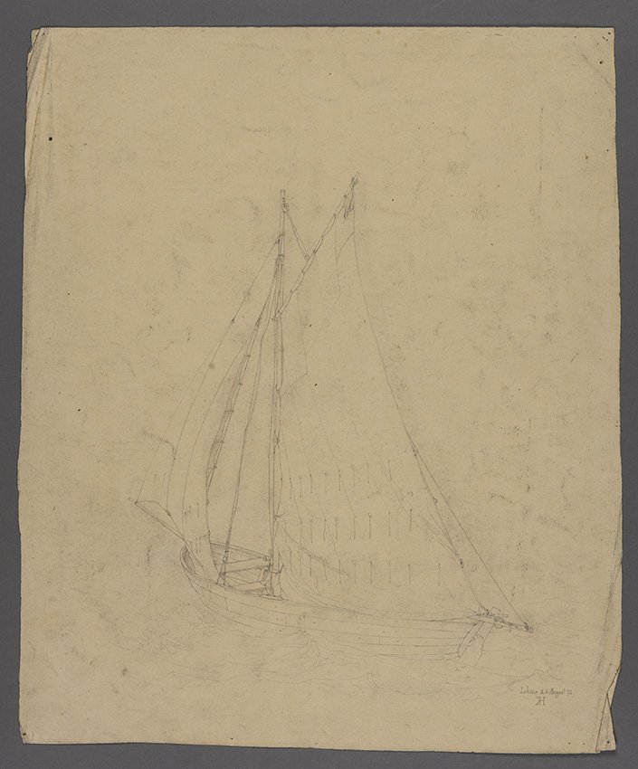 Karl Hagemeister, Fischerboot vor der Küste von Lohme, 6. August 1872