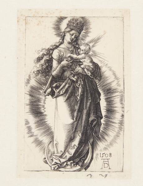 Albrecht Dürer, Madonna med stjernekrone, stående på seglmåne