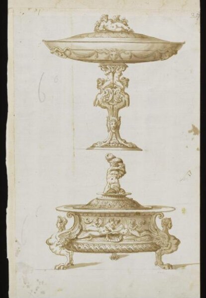 Unknown, Designs for a bowl and a tazza, both with covers