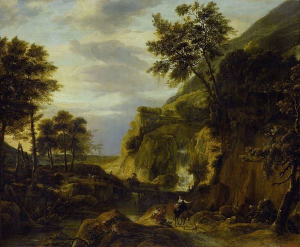 Roelant Roghman, Mountainous landscape with waterfall