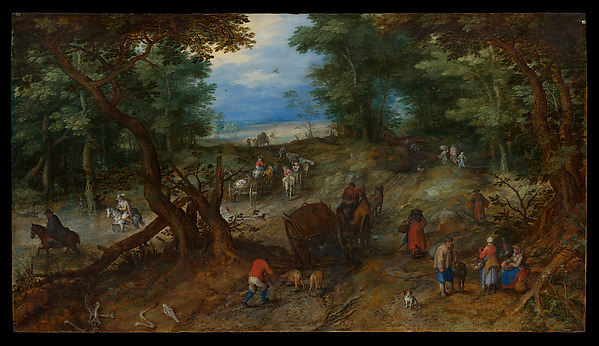 Jan Brueghel the Elder, A Woodland Road with Travelers
