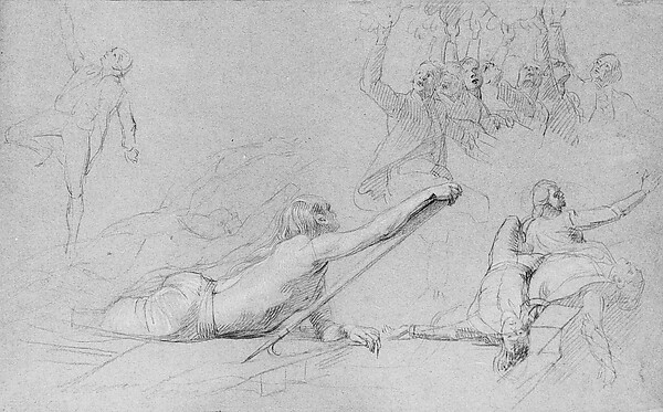 John Singleton Copley, Study for "The Siege of Gibraltar": Figure Reaching; Sprawling Figures; Cheering Group; Dying Sailors