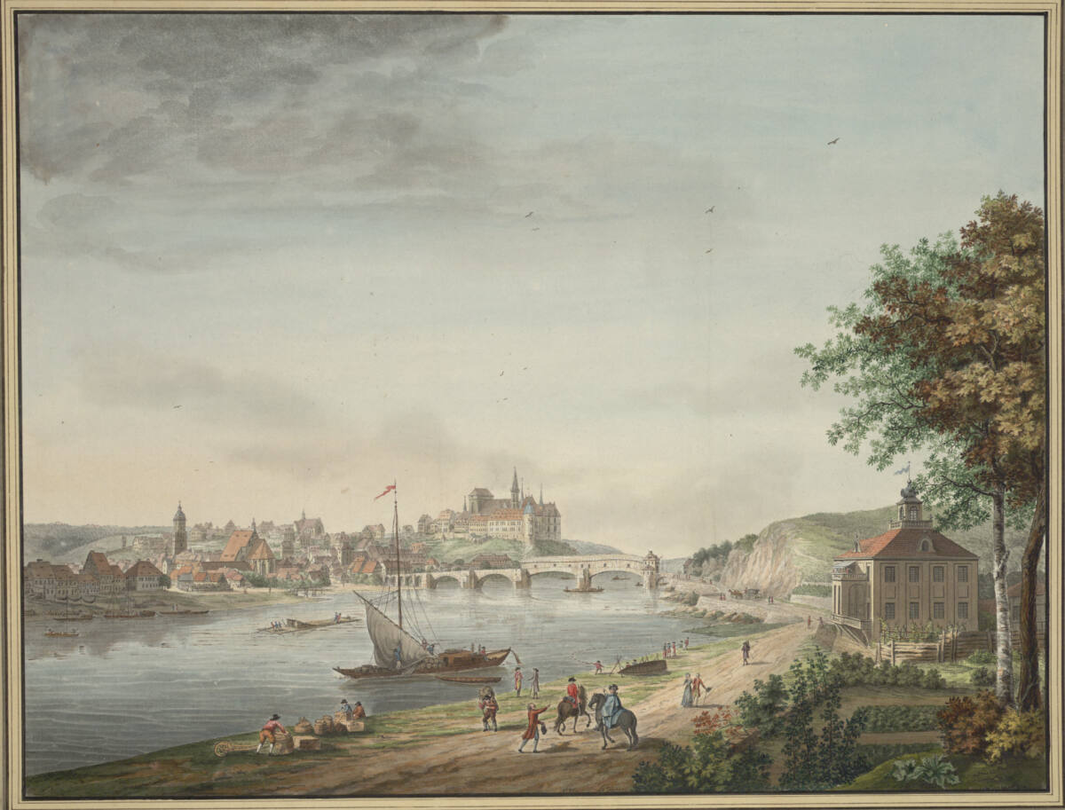 FrançoisLefèbvre, Ansicht der Stadt Meißen mit Schloß und Brücke