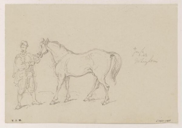 George Chinnery, A turbaned figure holding a horse